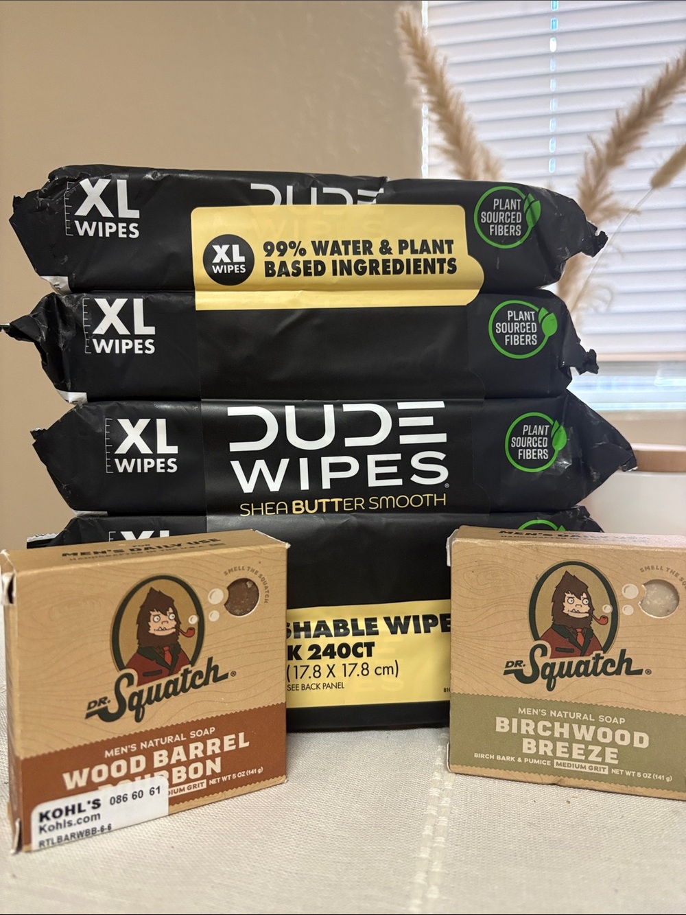 Dude Wipes 5 pack of XL wipes- and 2 Dr. Squatch men’s soap bundle